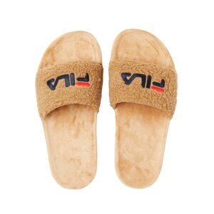 Fila Women's Fuzzy Drifter Slide Sandal BEIGE-Navy-Red New